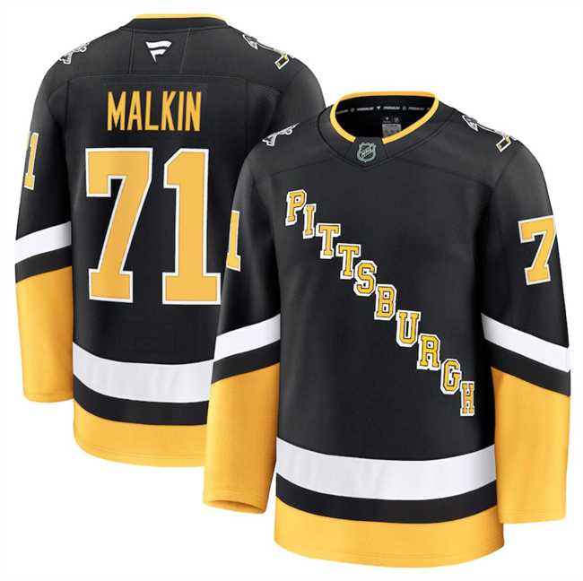 Men%27s Pittsburgh Penguins #71 Evgeni Malkin Black 2024-25 Alternate Stitched Hockey Jersey Dzhi